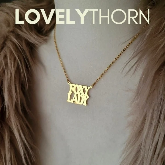 LOVELYTHORN // custom foxy lady 18K gold-plated 16 stainless steel nameplate